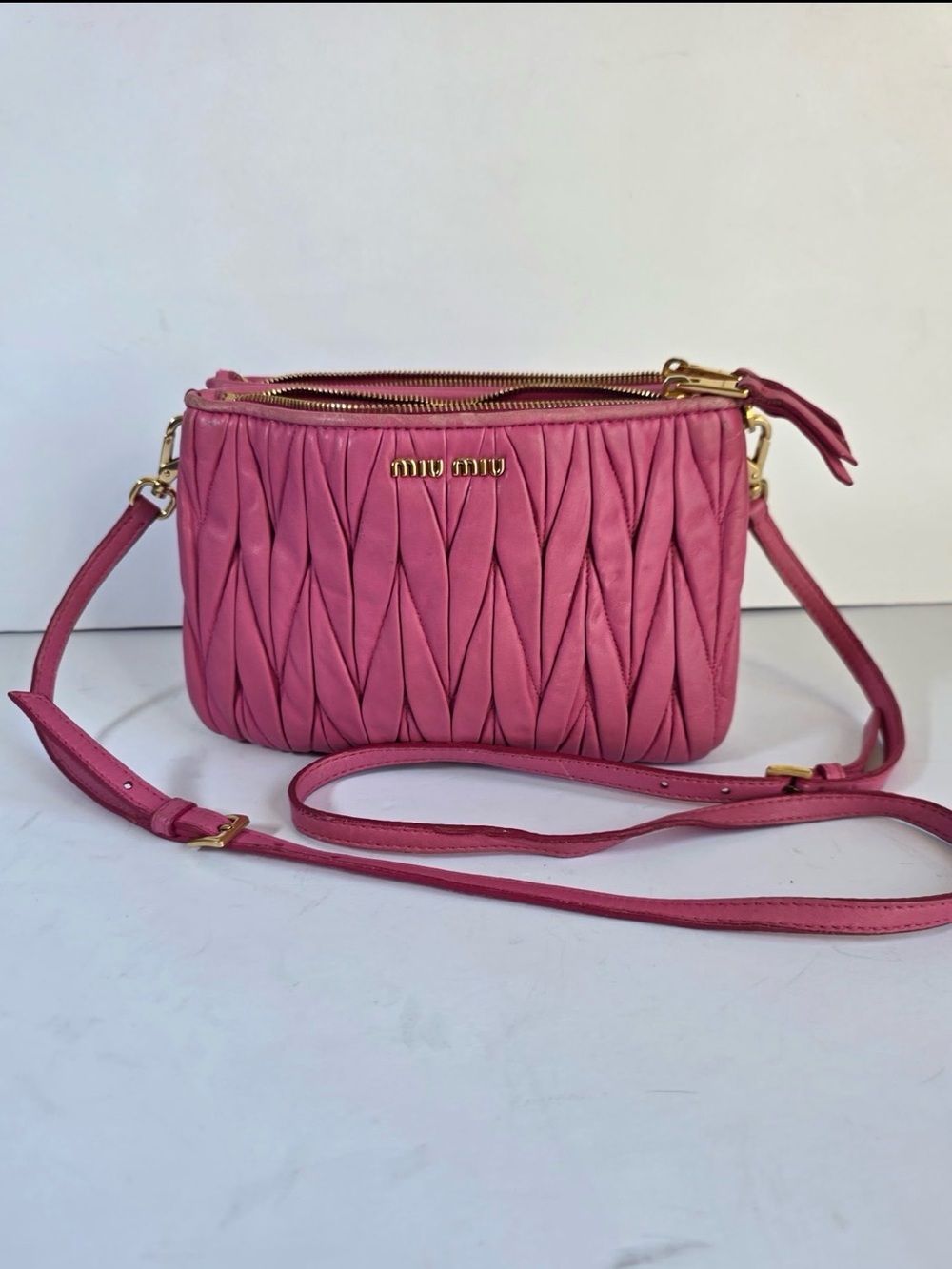 Miu Miu Pink Matelassé Quilted Leather Crossbody